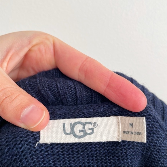 UGG Rhodyn Off Shoulder Long Sleeve Sweater Navy blue medium knit tunic wool M - Picture 6 of 13